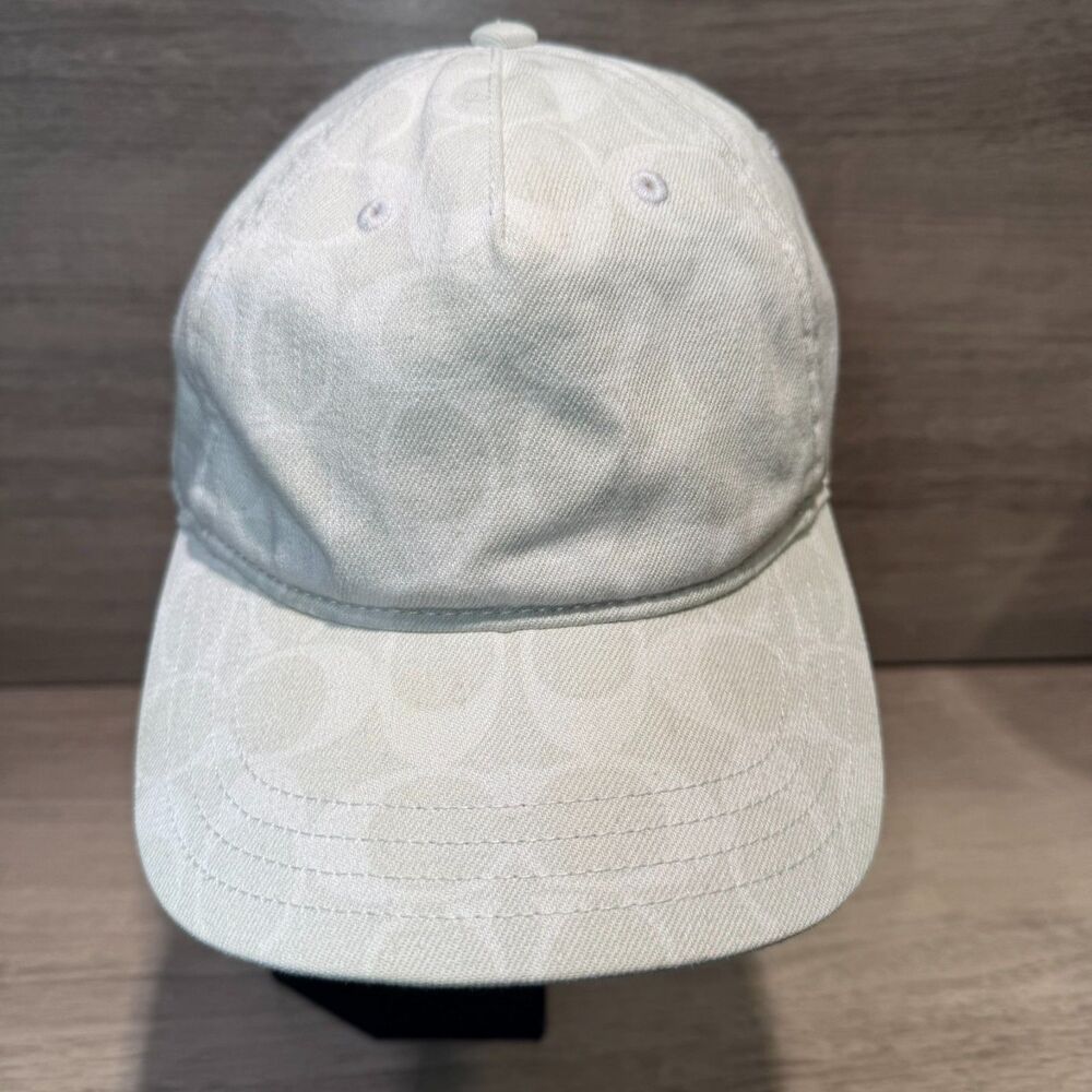 Coach Signature Denim Baseball Hat Chalk White Jacquard Monogram Cap